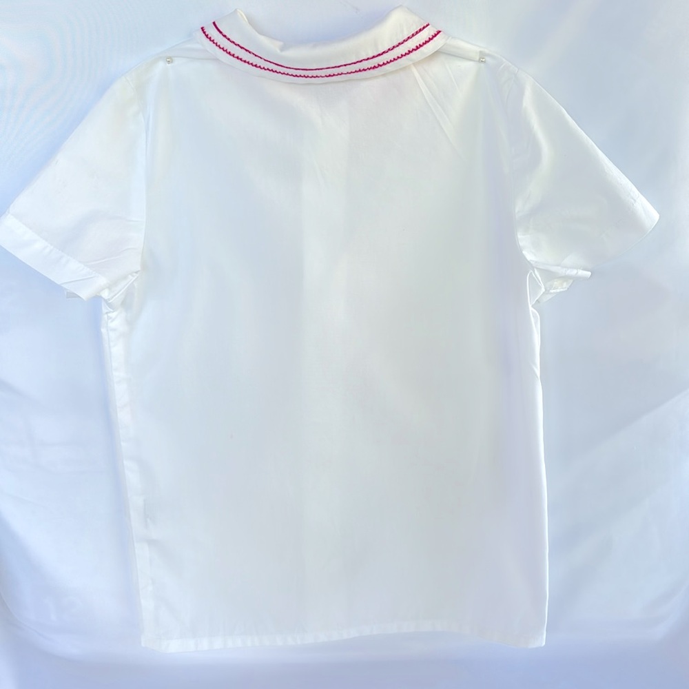 VINTAGE NWOT SPAIN NECK & NECK JUNIOR WHITE SHORT SLEEVE SHIRT RED TRIM 4TUNISEX - Picture 6 of 11